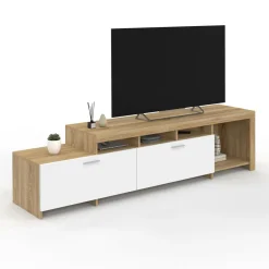 IDMarket Meuble tv 180 cm bois placards blancs* Collection Design|Collection Contemporaine