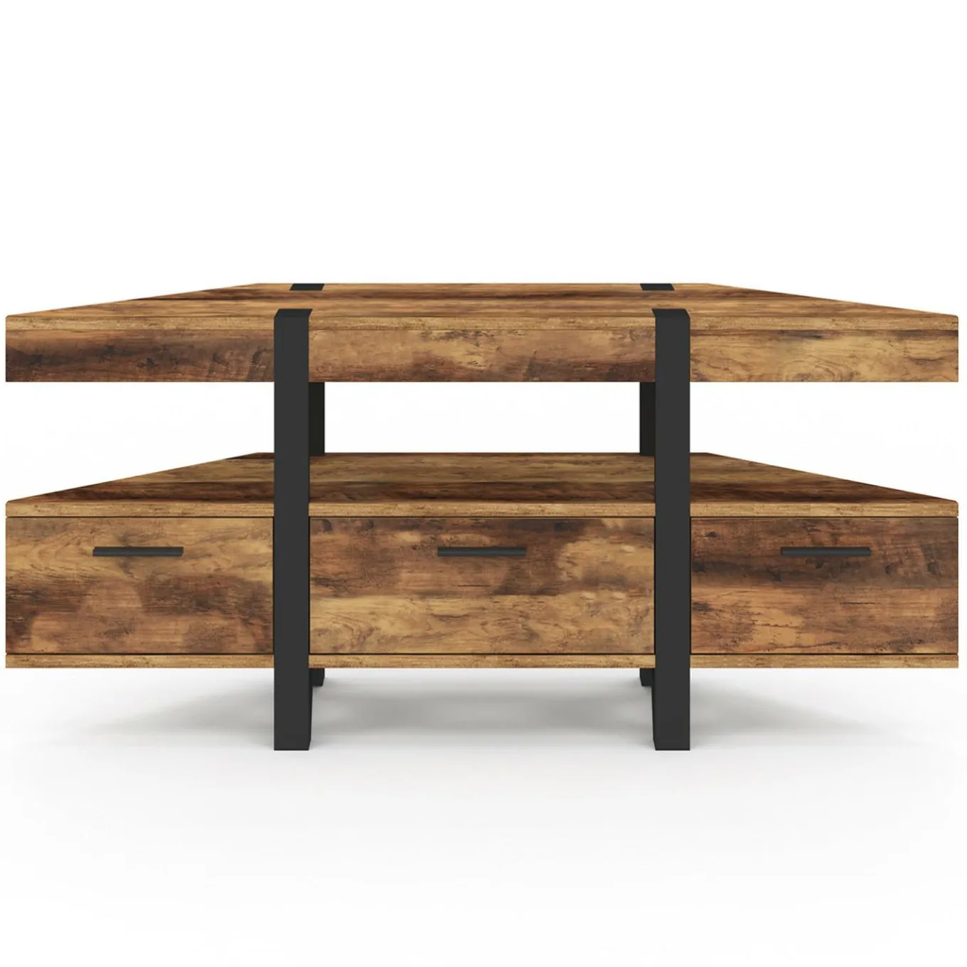 IDMarket Meuble TV 110 cm d'angle bois pied épingle avec tiroirs* Collection Vintage|Meubles Tv