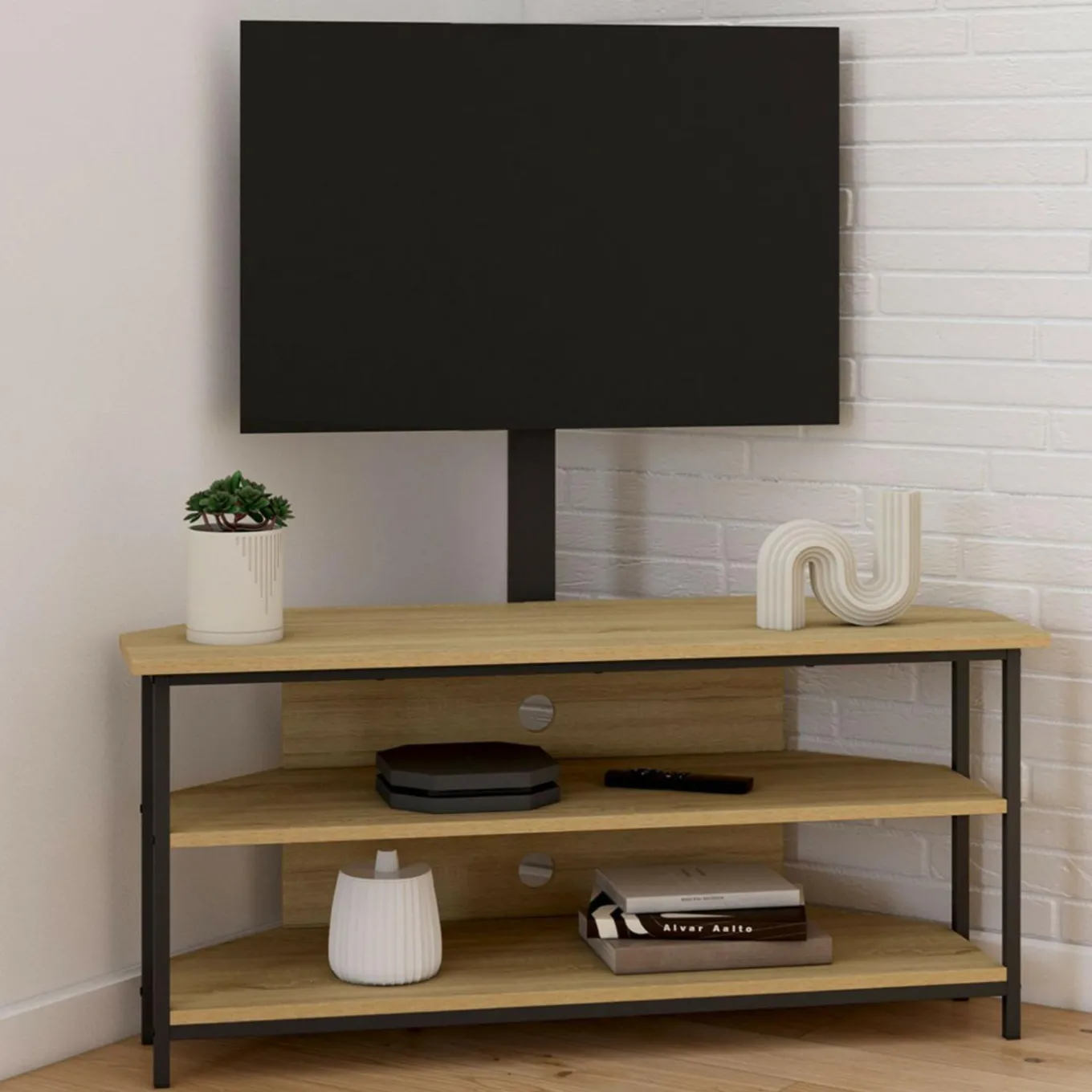 IDMarket Meuble TV 100 cm d'angle design industriel avec étagères et support TV réglable de 32 à 70 pouces* Meubles Tv|Salon Complet