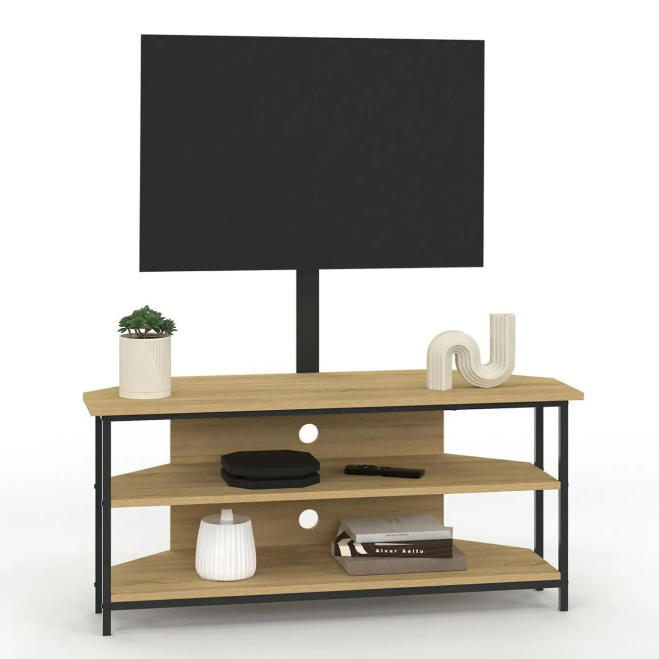 IDMarket Meuble TV 100 cm d'angle design industriel avec étagères et support TV réglable de 32 à 70 pouces* Meubles Tv|Salon Complet