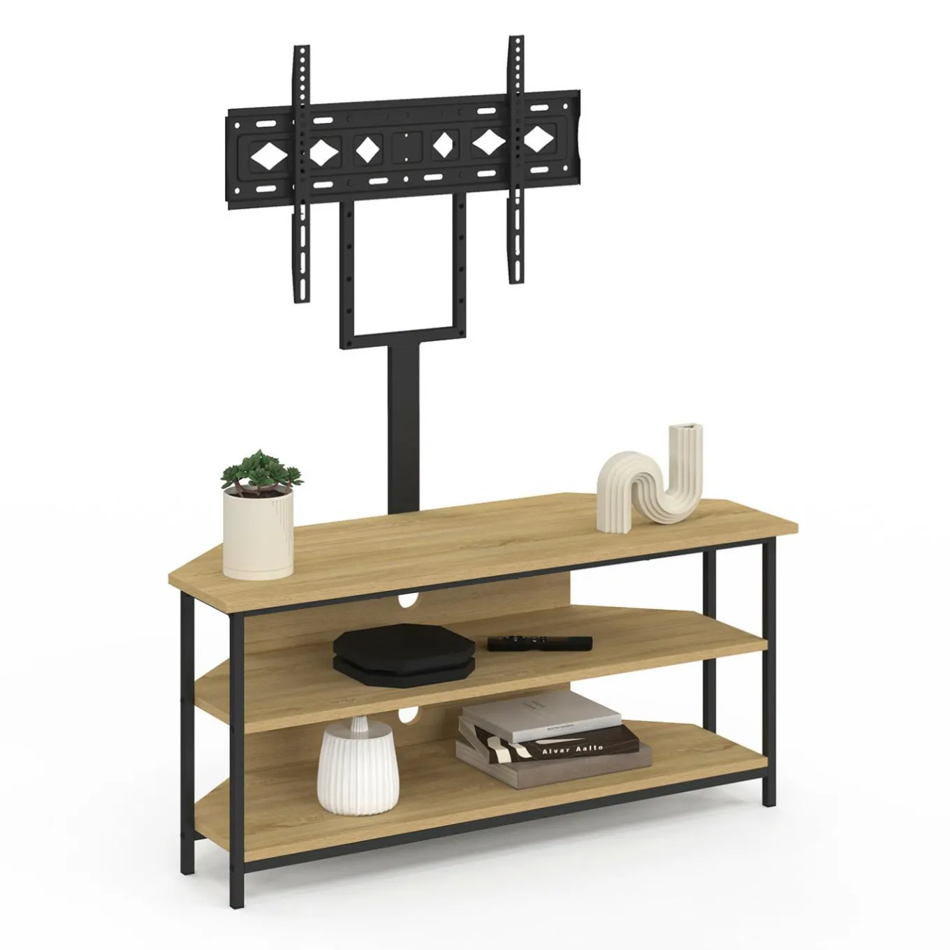 IDMarket Meuble TV 100 cm d'angle design industriel avec étagères et support TV réglable de 32 à 70 pouces* Meubles Tv|Salon Complet