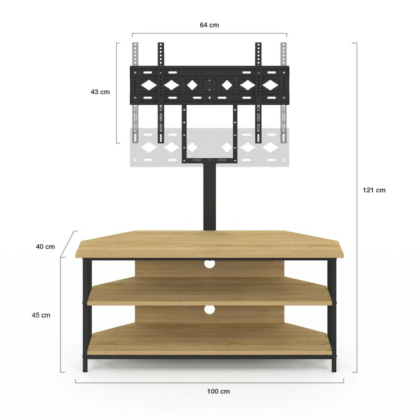 IDMarket Meuble TV 100 cm d'angle design industriel avec étagères et support TV réglable de 32 à 70 pouces* Meubles Tv|Salon Complet