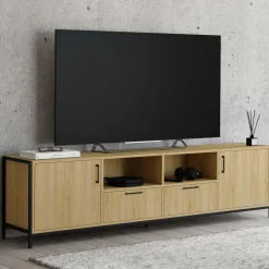 IDMarket Meuble TV 180 cm design industriel 2 portes 2 tiroirs* Meubles Tv|Salon Complet