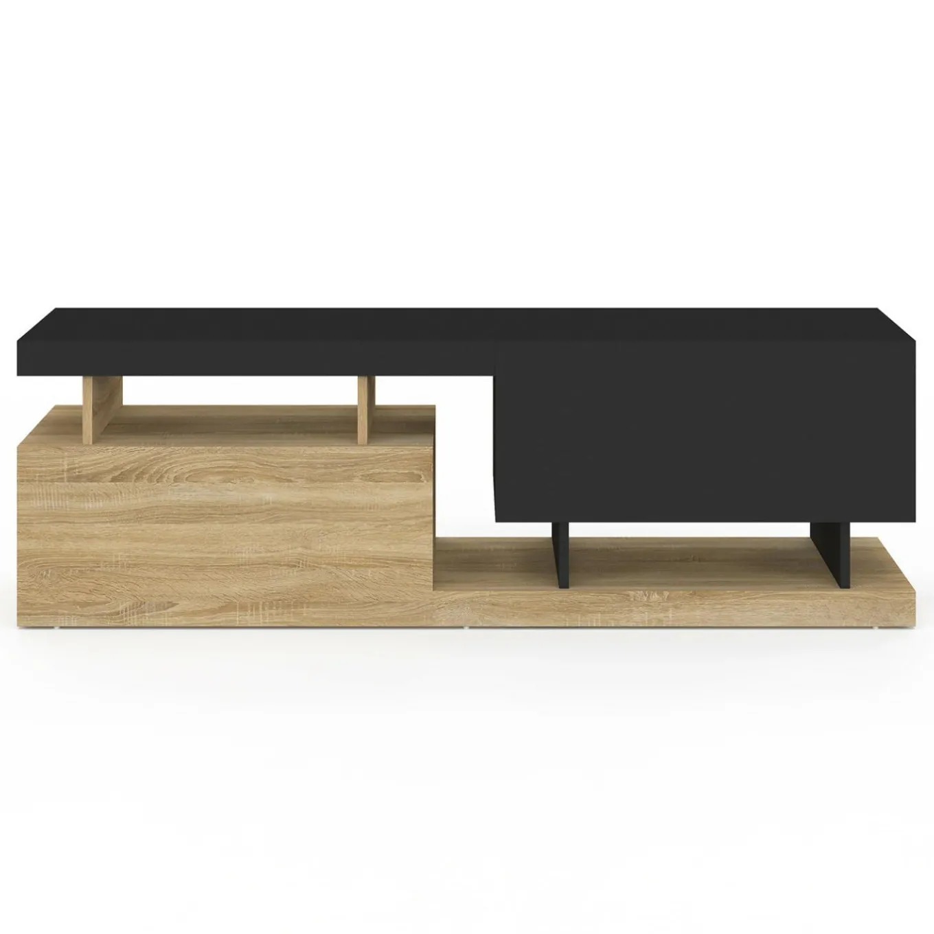 IDMarket Meuble TV 140 cm double-portes effet bois et noir* Meubles Tv