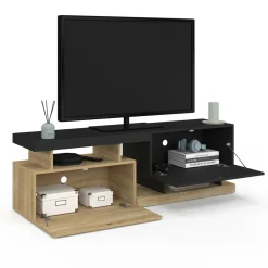 IDMarket Meuble TV 140 cm double-portes effet bois et noir* Meubles Tv