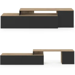 IDMarket Meuble TV 140-180 cm modulable d'angle rotatif bois et noir* Meubles Tv