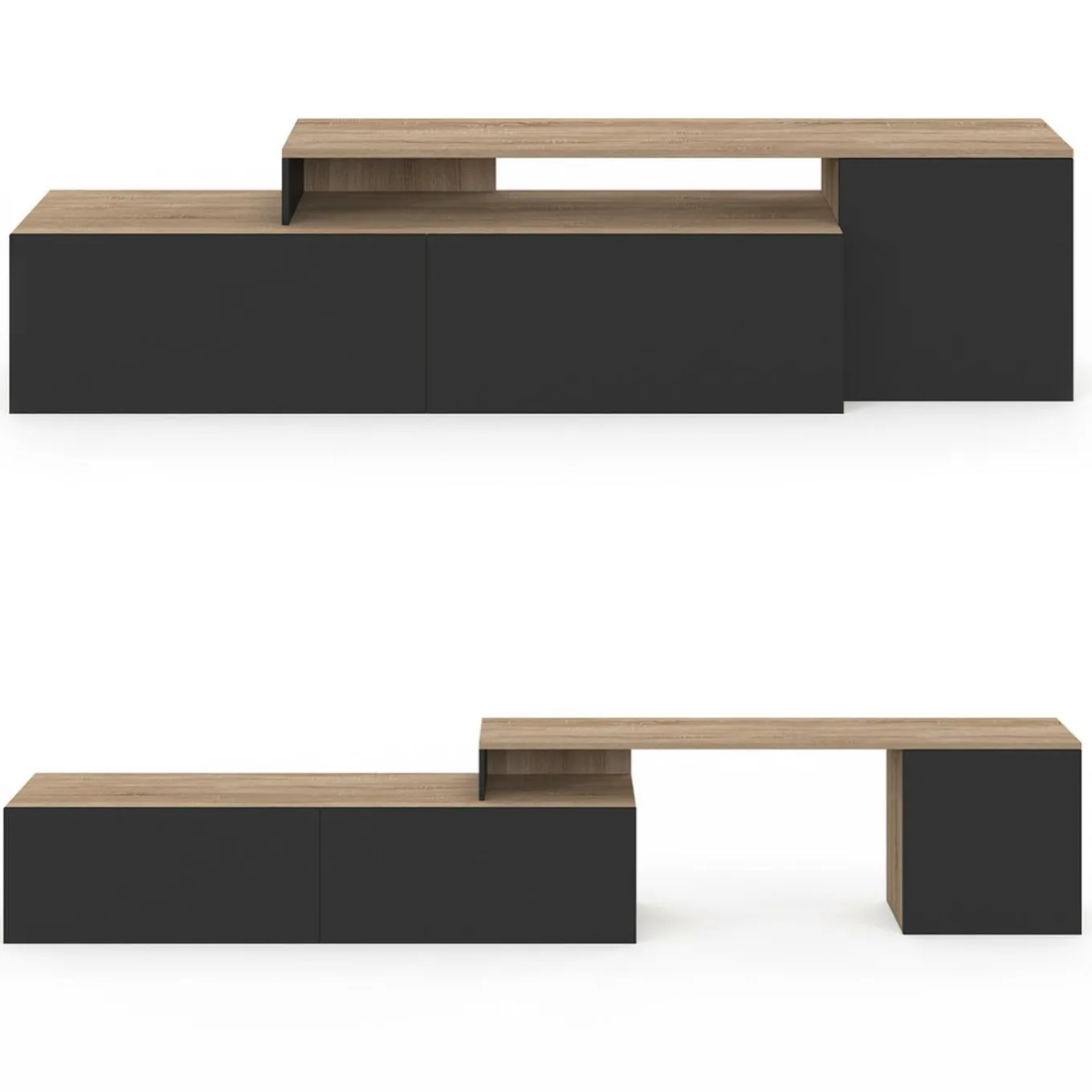 IDMarket Meuble TV 140-180 cm modulable d'angle rotatif bois et noir* Meubles Tv