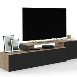 IDMarket Meuble TV 140-180 cm modulable d'angle rotatif bois et noir* Meubles Tv