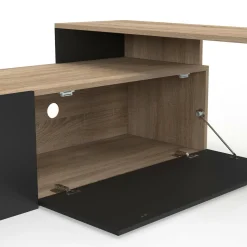IDMarket Meuble TV 140-180 cm modulable d'angle rotatif bois et noir* Meubles Tv