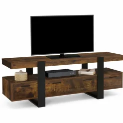 IDMarket Meuble TV 140 cm noir et bois effet vieilli avec rangement* Meubles Tiroirs|Collection Vintage