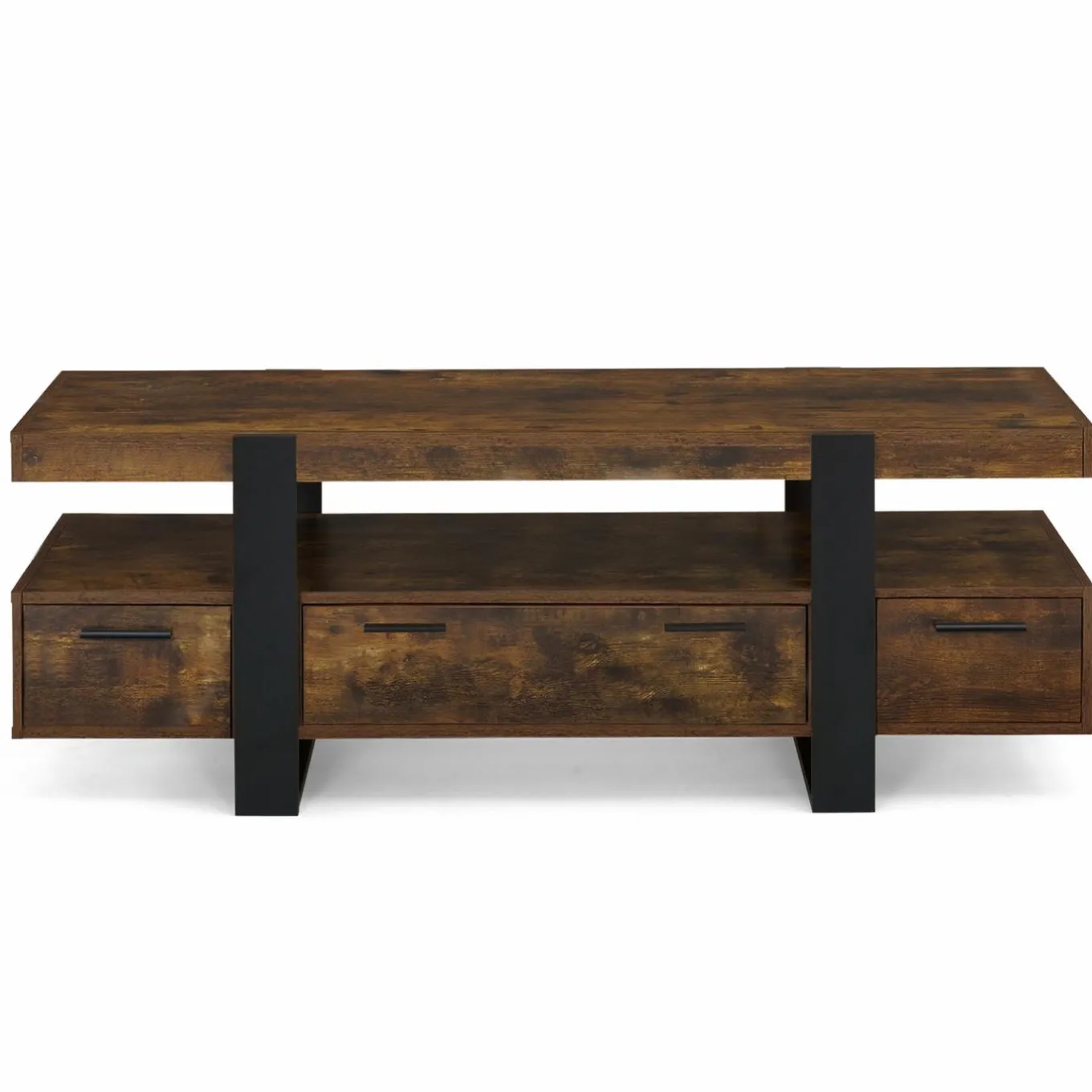 IDMarket Meuble TV 140 cm noir et bois effet vieilli avec rangement* Meubles Tiroirs|Collection Vintage