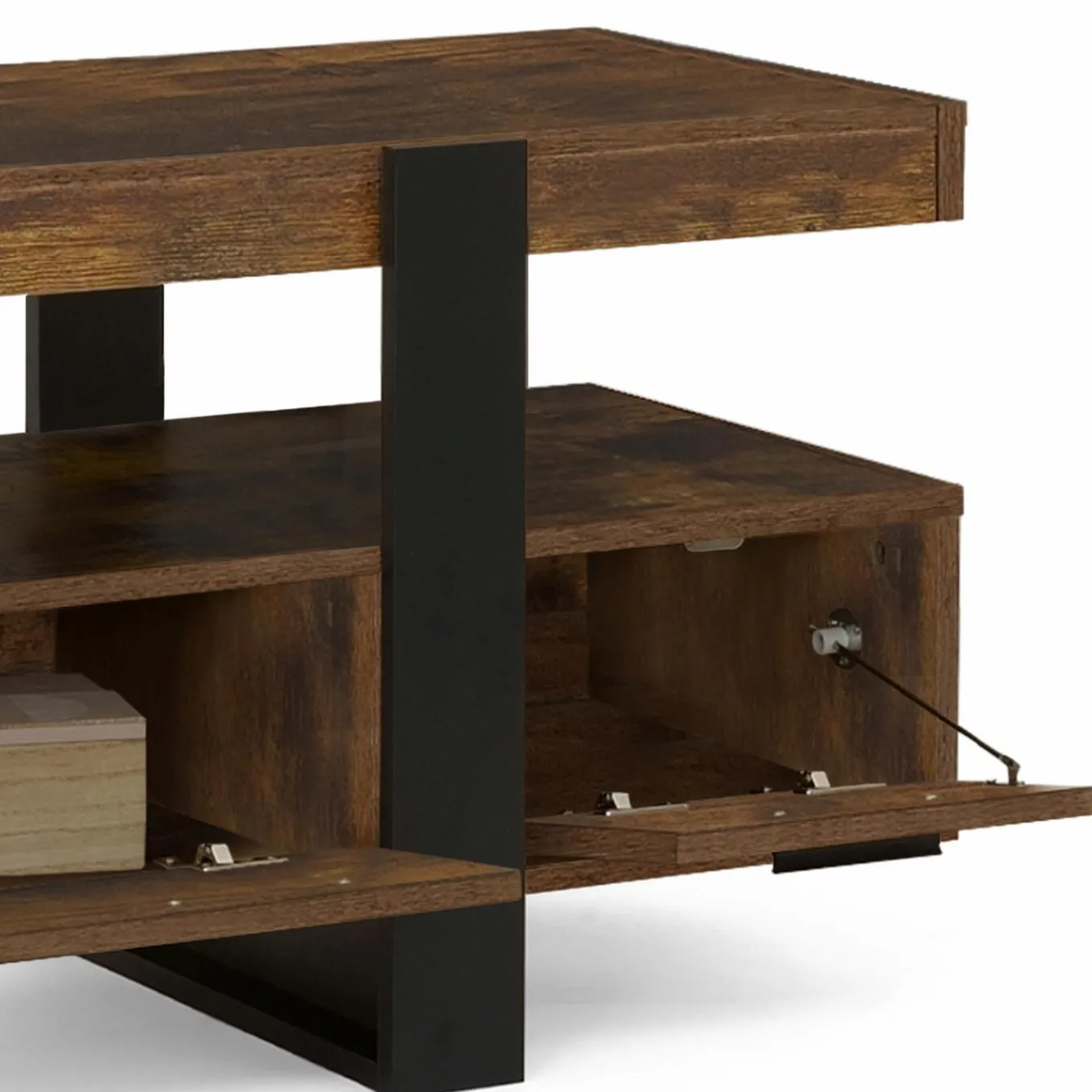 IDMarket Meuble TV 140 cm noir et bois effet vieilli avec rangement* Meubles Tiroirs|Collection Vintage