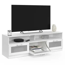 IDMarket Meuble tv 140 cm portes givrées blanc* Salon Complet|Meubles Tv