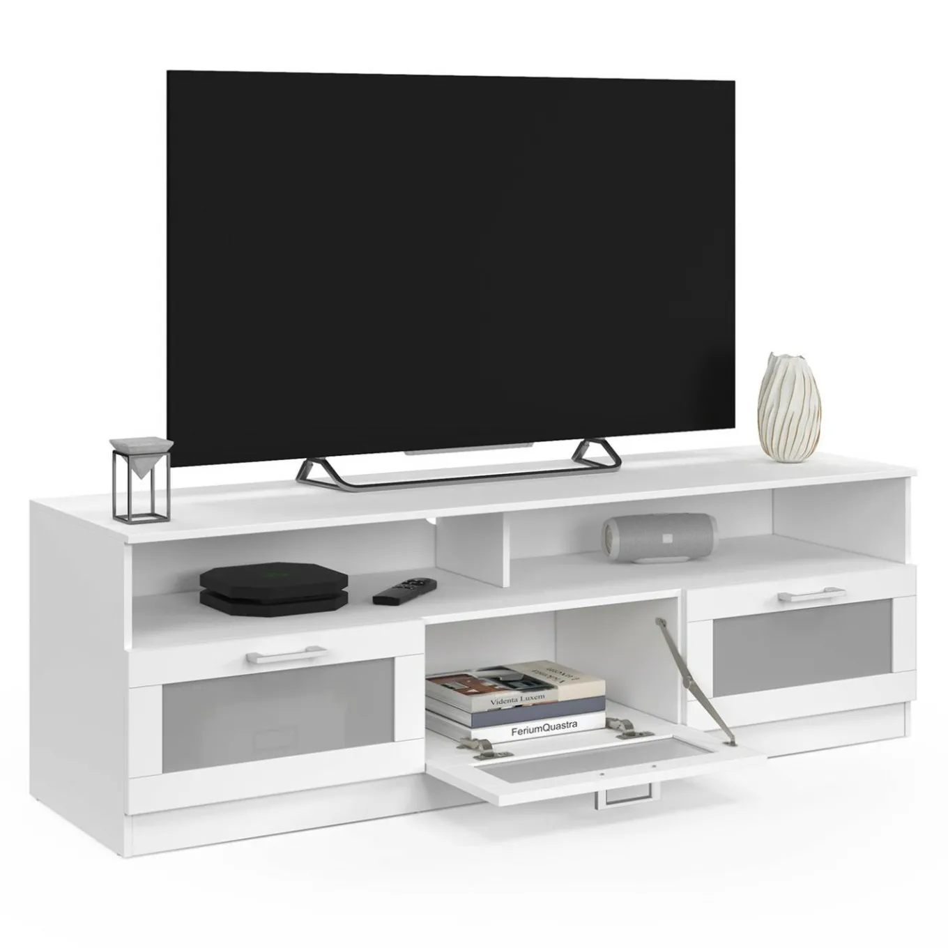 IDMarket Meuble tv 140 cm portes givrées blanc* Salon Complet|Meubles Tv