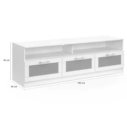 IDMarket Meuble tv 140 cm portes givrées blanc* Salon Complet|Meubles Tv