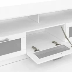 IDMarket Meuble tv 140 cm portes givrées blanc* Salon Complet|Meubles Tv