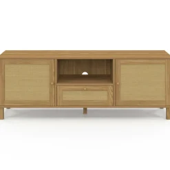 IDMarket Meuble TV 140 cm vintage 3 portes effet naturel cannage* Meubles En Bois|Collection Cannage