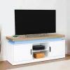 IDMarket Meuble TV à LEDS blanc et bois avec 2 portes 110 cm* Meubles Tv|Collection Moderne