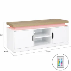 IDMarket Meuble TV à LEDS blanc et bois avec 2 portes 110 cm* Meubles Tv|Collection Moderne