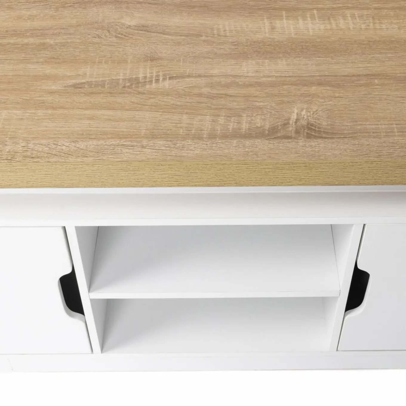 IDMarket Meuble TV à LEDS blanc et bois avec 2 portes 110 cm* Meubles Tv|Collection Moderne