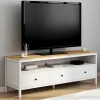 IDMarket Meuble TV 3 tiroirs blanc et plateau bois 140 cm* Meubles Tv|Salon Complet