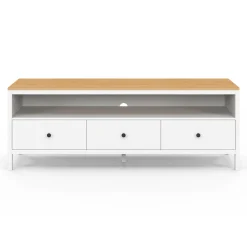 IDMarket Meuble TV 3 tiroirs blanc et plateau bois 140 cm* Meubles Tv|Salon Complet