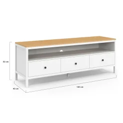 IDMarket Meuble TV 3 tiroirs blanc et plateau bois 140 cm* Meubles Tv|Salon Complet