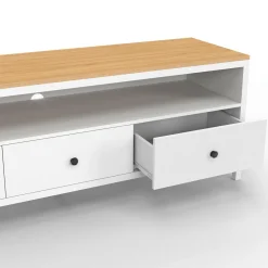 IDMarket Meuble TV 3 tiroirs blanc et plateau bois 140 cm* Meubles Tv|Salon Complet