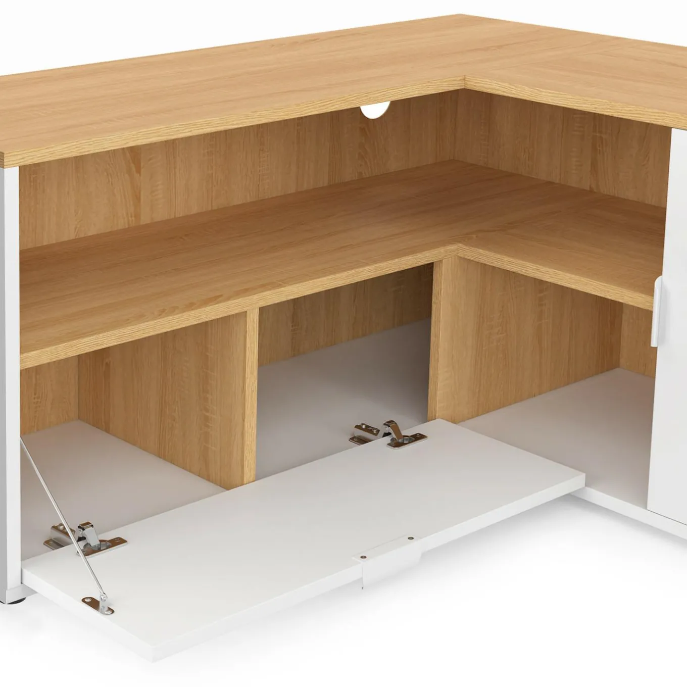 IDMarket Meuble TV 90 x 90 cm d'angle façon hêtre et blanc* Meubles Tv|Collection Moderne