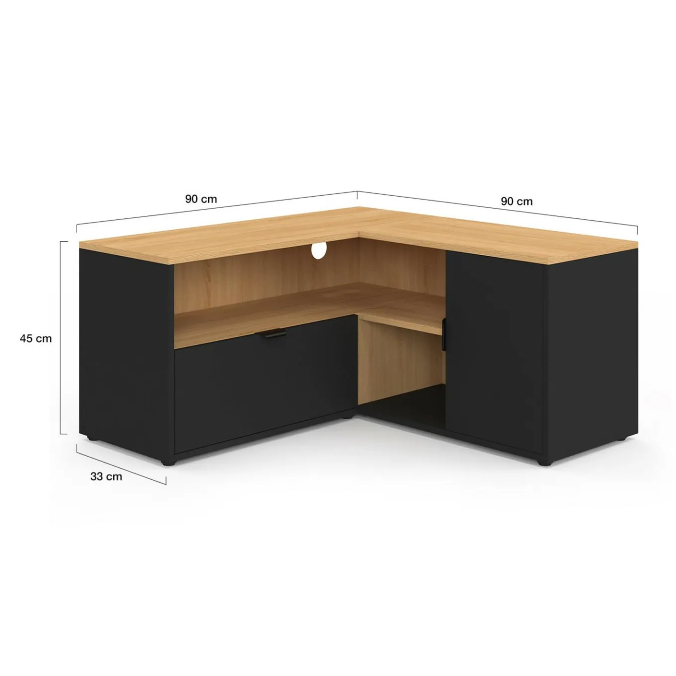 IDMarket Meuble TV 90 x 90 cm d'angle façon hêtre et noir* Meubles Tv|Collection Moderne
