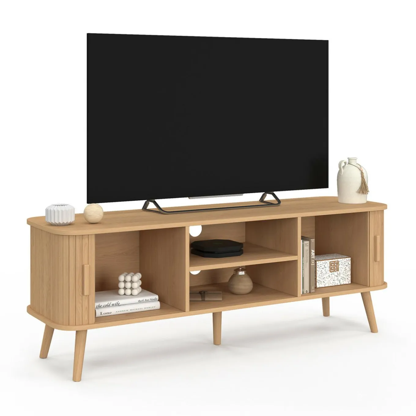 IDMarket Meuble TV avec portes coulissantes lattes* Collection Vintage|Meubles Tv