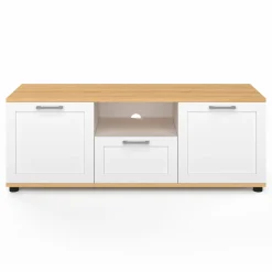 IDMarket Meuble TV blanc et bois 110 cm avec tiroir et niche* Meubles Tv