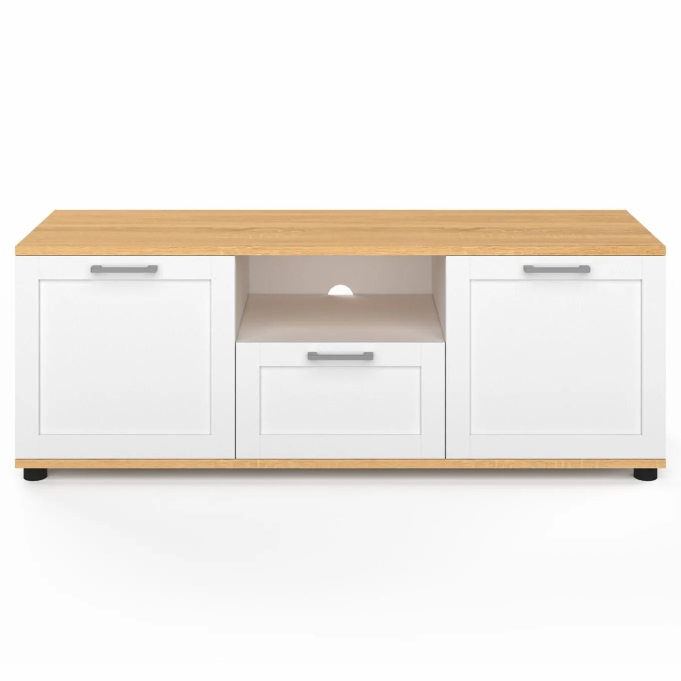 IDMarket Meuble TV blanc et bois 110 cm avec tiroir et niche* Meubles Tv