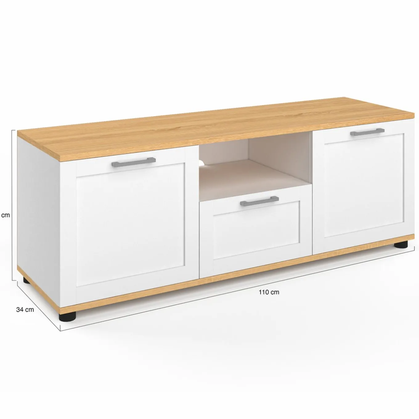 IDMarket Meuble TV blanc et bois 110 cm avec tiroir et niche* Meubles Tv