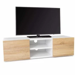 IDMarket Meuble TV blanc et imitation hêtre* Meubles Blancs|Collection Design