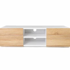 IDMarket Meuble TV blanc et imitation hêtre* Meubles Blancs|Collection Design