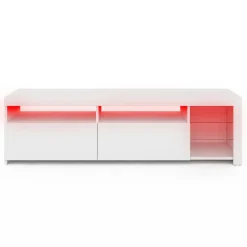 IDMarket Meuble TV blanc laqué avec étagères en verre et LED* Collection Design|Collection Contemporaine