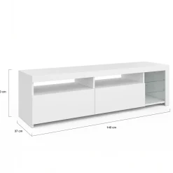 IDMarket Meuble TV blanc laqué avec étagères en verre et LED* Collection Design|Collection Contemporaine