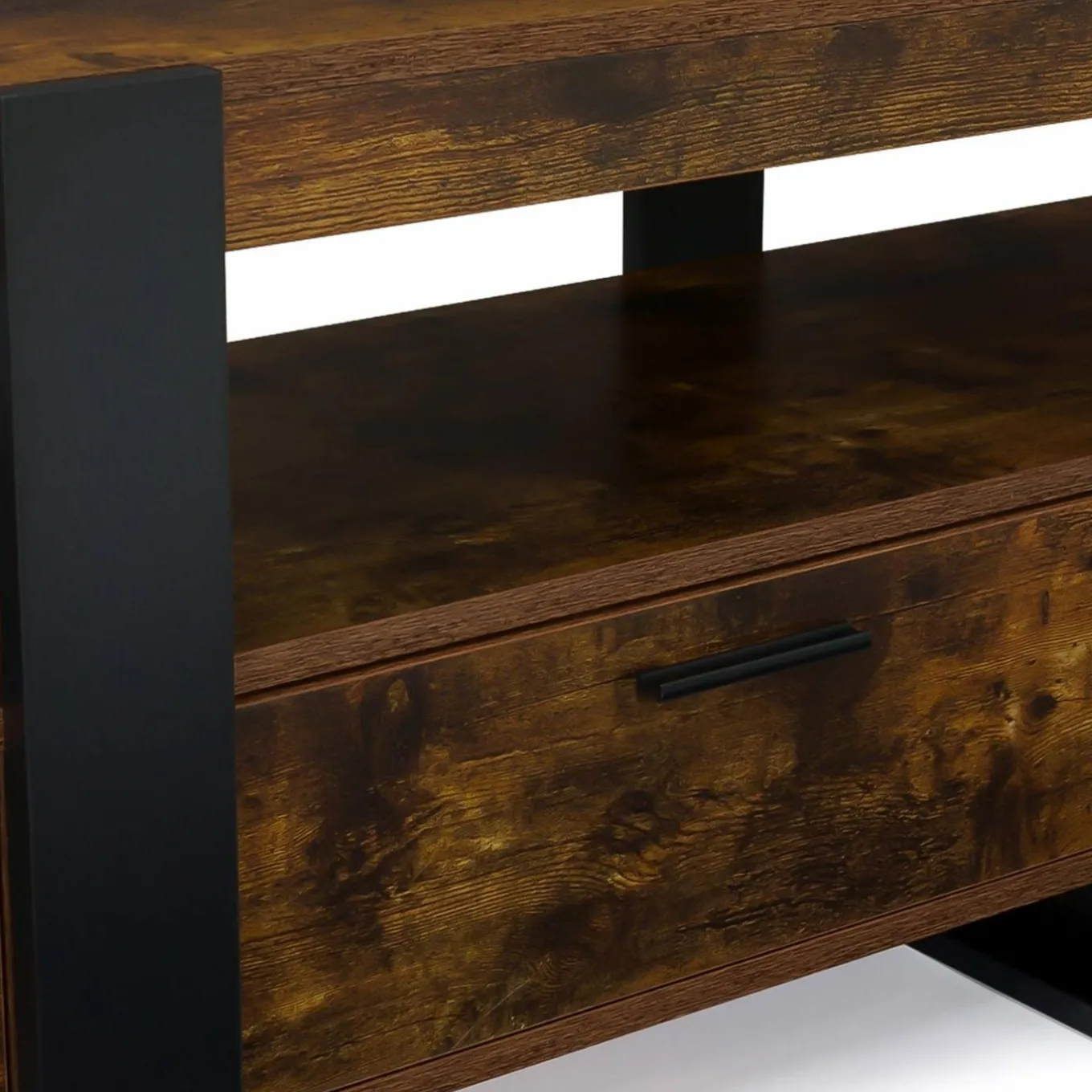 IDMarket Meuble TV bois effet vieilli et noir avec tiroirs* Meubles Tiroirs|Collection Vintage