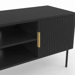 IDMarket Meuble TV bois noir 110 cm 2 portes effet lattes* Meubles Tv