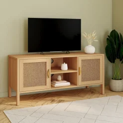 IDMarket Meuble TV cannage 110 cm avec 2 portes* Meubles Tv