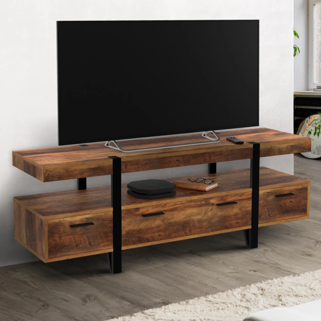 IDMarket Meuble TV 140cm avec rangements* Collection Vintage|Meubles Tv