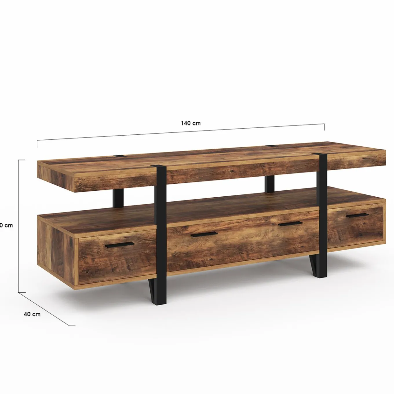 IDMarket Meuble TV 140cm avec rangements* Collection Vintage|Meubles Tv