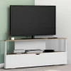 IDMarket Meuble TV d'angle 100 cm en bois façon hêtre et blanc* Meubles Tv