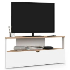 IDMarket Meuble TV d'angle 100 cm en bois façon hêtre et blanc* Meubles Tv