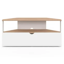 IDMarket Meuble TV d'angle 100 cm en bois façon hêtre et blanc* Meubles Tv