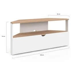 IDMarket Meuble TV d'angle 100 cm en bois façon hêtre et blanc* Meubles Tv