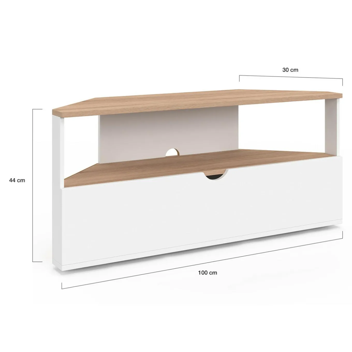 IDMarket Meuble TV d'angle 100 cm en bois façon hêtre et blanc* Meubles Tv
