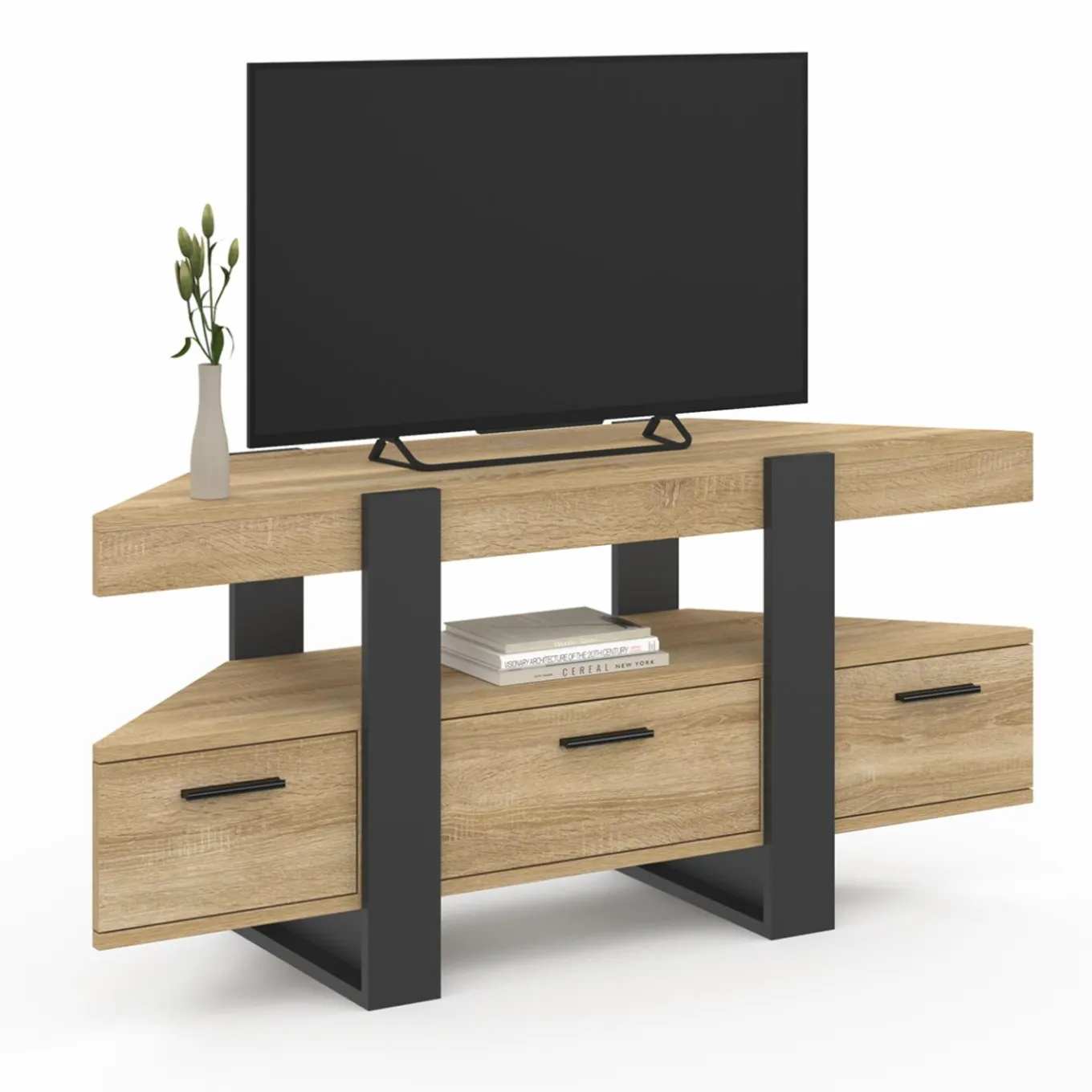 IDMarket Meuble TV d'angle bois et noir* Meubles Tv