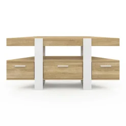 IDMarket Meuble TV d'angle bois et blanc 110cm avec tiroir* Meubles Tv